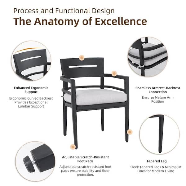 Lvod-Modern 5-Piece Aluminum Outdoor Dining Set with Sintered Stone Top Dining Table and Dining Chairs and Cushions