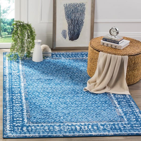 Adirondack Light Blue/Dark Blue 6 ft. x 6 ft. Square Border Area Rug