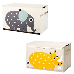 Collapsible Multi-Colored Toy Chest Storage Bin Bundle with Elephant Plus Rhino (2-Pack)