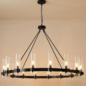 Farmhouse Chandelier 48 in. 16-Light Black Wagon Wheel Chandelier for Dinning Room, Kitchen Island, Foyer, Bedroom