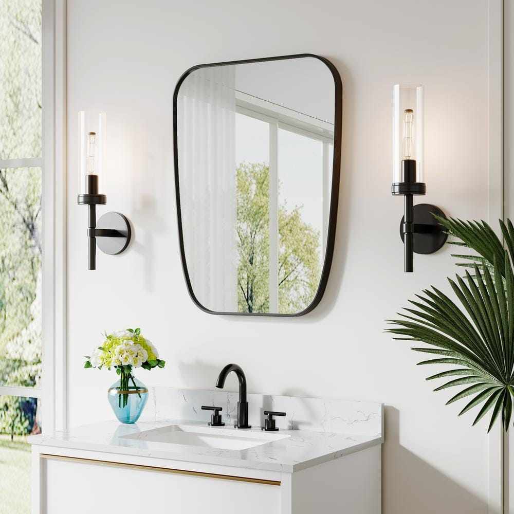 24 in. W x 32 in. H Novelty Anodized Aluminum Framed Wall-Mounted Bathroom Vanity Mirror in Matte Black price history on PriceWatchPro