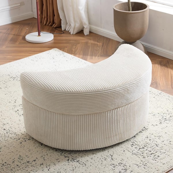 Winado Beige Velvet Moon-Shaped Accent Medium Ottoman