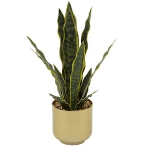 20 in. H Snake Artificial Plant with Realistic Leaves and Gold Porcelain Pot