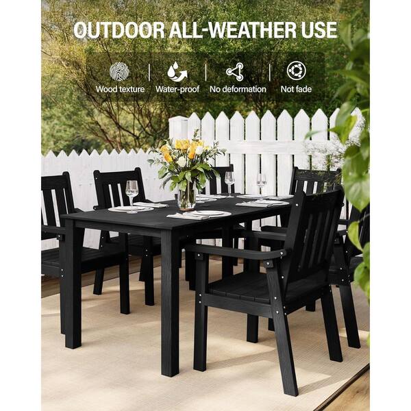 Mximu Black Plastic Outdoor Patio Dining Chairs with Armrest (Set
