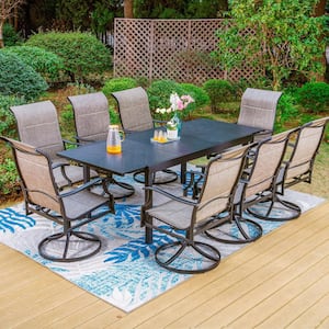 Black 9-Piece Metal Outdoor Patio Dining Set with Geometric Extendable Table and High Back Padded Swivel Chairs
