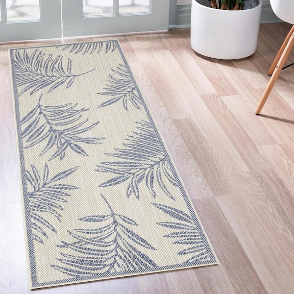 Liana Ivory and Blue 2 ft. x 8 ft. Indoor/Outdoor Area Rug
