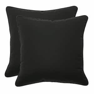 Solid Black Square Outdoor Square Throw Pillow 2-Pack
