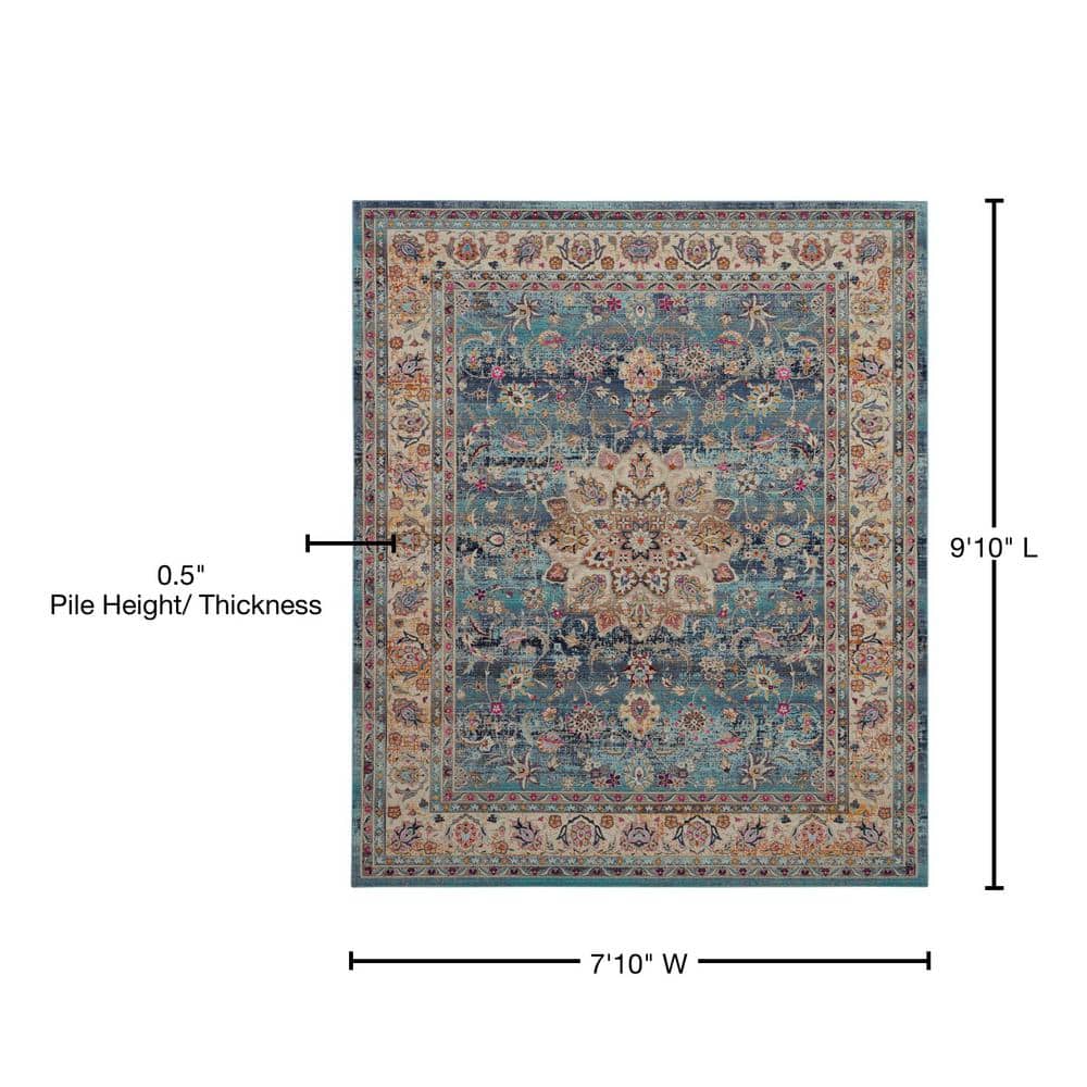 Elegant Vintage Kashan 8' x 10' Blue Synthetic Area Rug