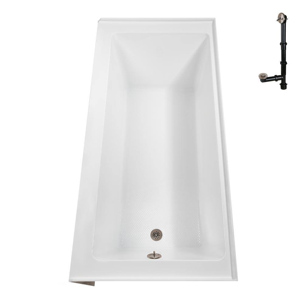 66" Glossy White Acrylic Alcove Bathtub with Right Drain
