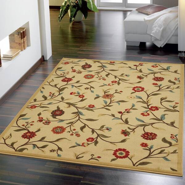 24" x 39" ADGO EXTRA LARGE TEXTILE KITCHEN RUG, FLOWERS ON RED nonskid back 