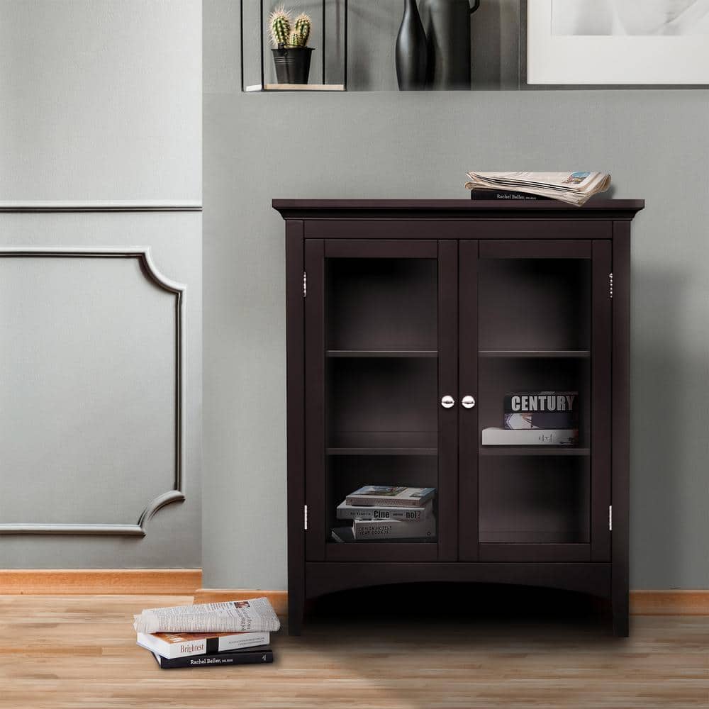 Madison Dark Espresso MDF Bathroom Floor Cabinet with Glass Doors
