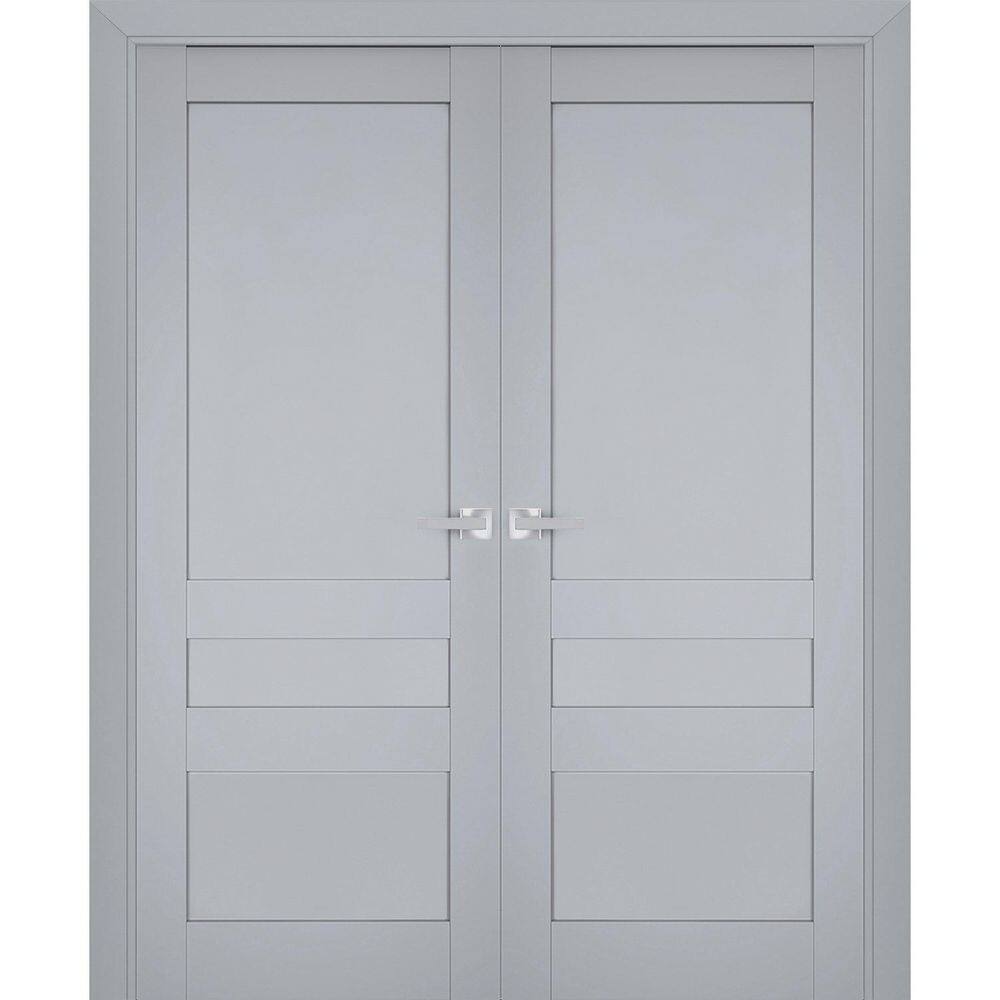 48 in. x 84 in. 2 Panel Matte Grey Finished Solid Wood Sliding Door with Hardware price history on PriceWatchPro