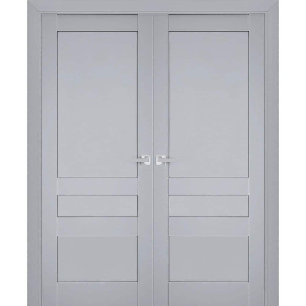 60 in. x 84 in. 2-Panel Matte Grey Finished Solid Wood Sliding Door with Hardware price history on PriceWatchPro