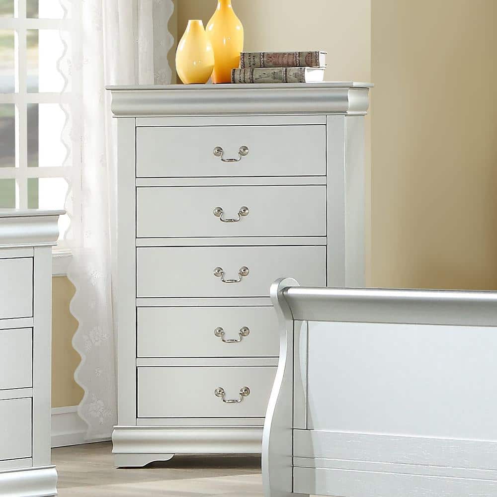 Platinum Gray 5-Drawer Chest with Dovetail and Felt Lined Drawers