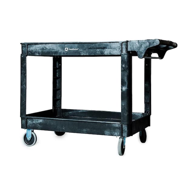 Southwire Large 2-Shelf Utility/Service Cart, Lipped Shelves, 500 lbs. Capacity for Warehouse/Garage/Cleaning/Manufacturing