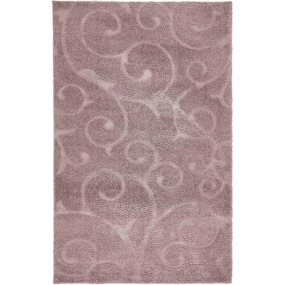 Violet Floral Shag Synthetic 5' x 8' Area Rug