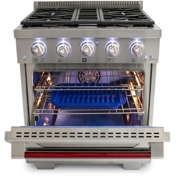 Randolph Pro 30 in. 4-German Brass Burners Freestanding Natural Gas Stainless Steel Range, LED Knobs