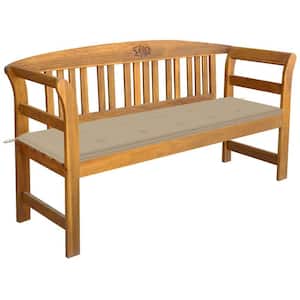 61.8 in. W 2-Person Brown Wood Garden Outdoor Bench with Brown Cushion