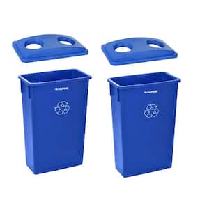 23 Gal. Blue Indoor Plastic Slim Trash Container Recycling Bin with Bottle Recycling Lid (2-Pack)