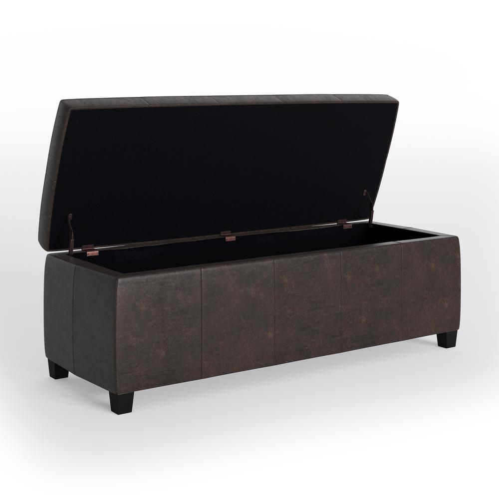 Distressed Brown Faux Leather Tufted Storage Footstool