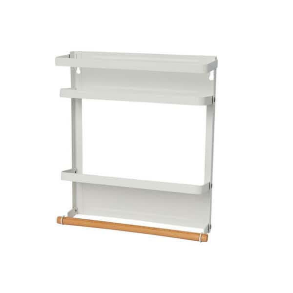 HOUSEHOLD ESSENTIALS Magnetic Metal Paper Holder with 2 shelves in White