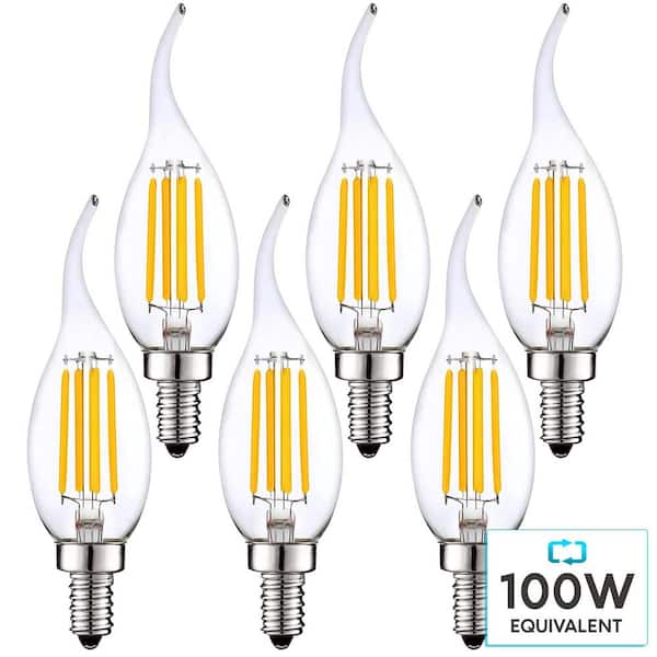LUXRITE 100-Watt Equivalent, CA11, Dimmable, Vintage Edison LED Light Bulb, 5000K Bright White, 7-Watt, Damp Rated (6-Pack)