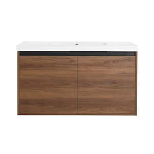 18.11 in. W x 35.43 in. D x 20.47 in. H 1-Sink Wall Mounted Bath Vanity in Brown with White Resin Top