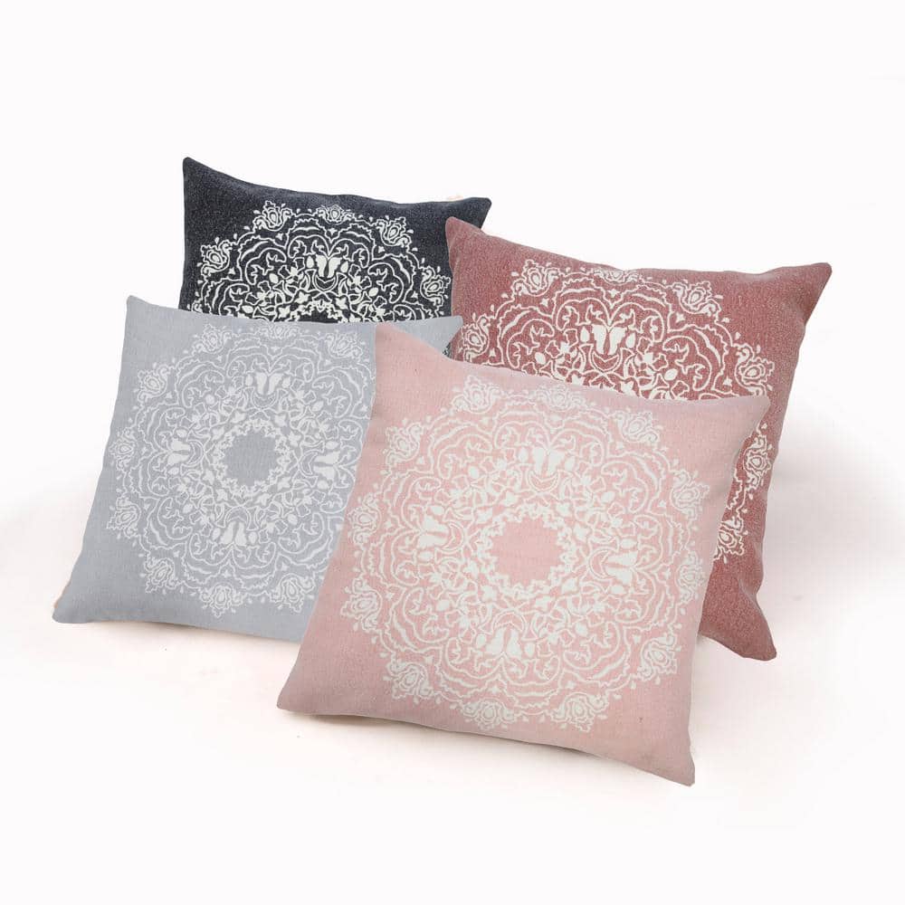 Bohemian Transitional Stonewashed 20" Square Mandala Medallion Cotton Throw Pillow