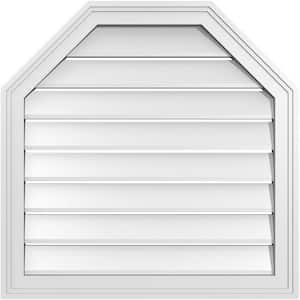 26 in. x 26 in. Octagonal Top Surface Mount PVC Gable Vent: Functional with Brickmould Frame