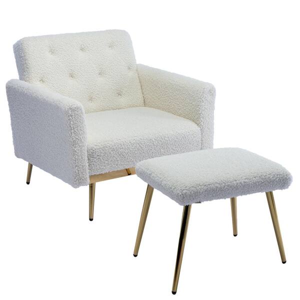 PUDO White Adjustable Velvet Arm Chair with Ottoman Armchair02White