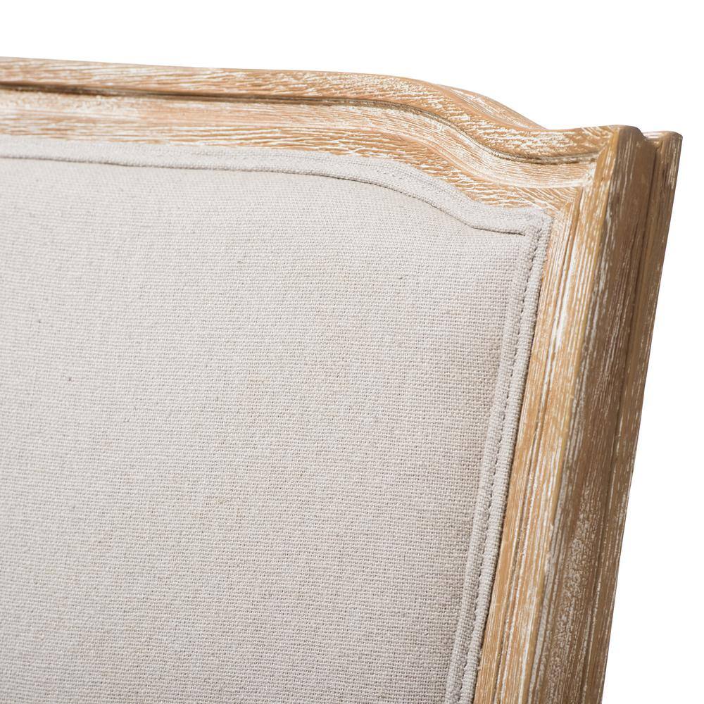 Beige Linen Upholstered Wood Parsons Side Chair