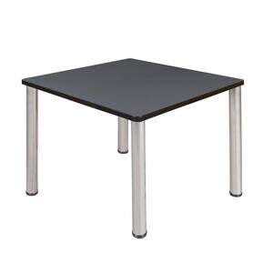 Rumel 42 in. L Square Chrome and Grey Wood Breakroom Table (Seats 4)