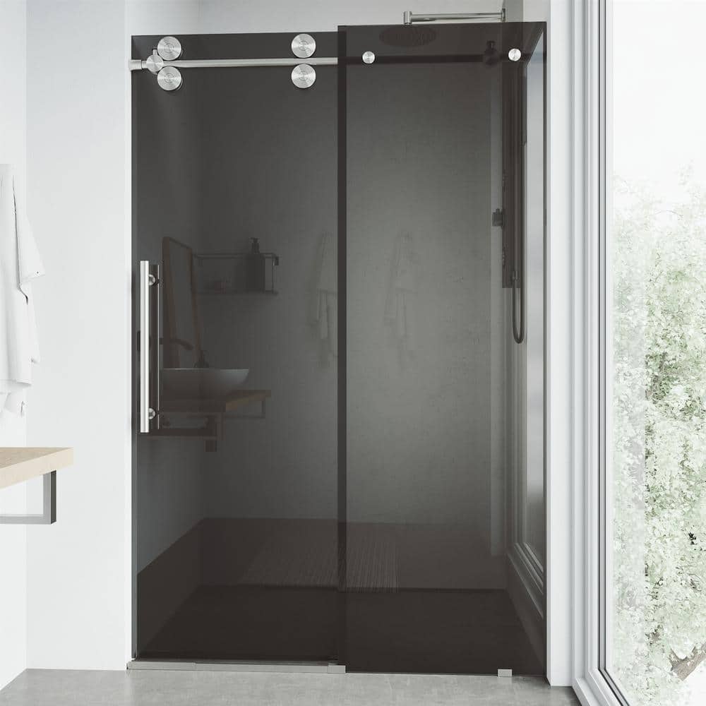 Elan 56-60" Frameless Sliding Shower Door with Black Tinted Glass