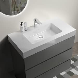 36 in. Single Sink Freestanding Space Gray Bath Vanity with White Solid Surface Top Unassembled without Drain and Faucet