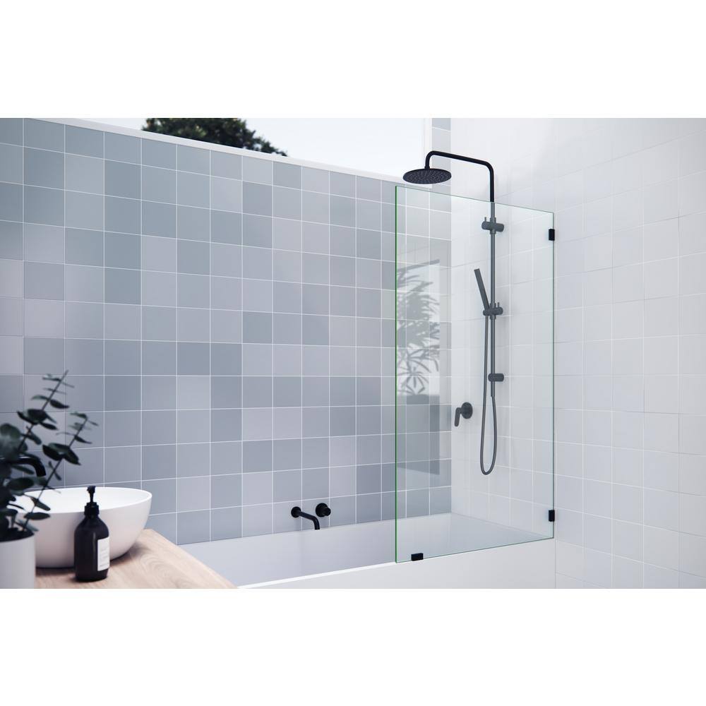 Vela 34 in. x 58 in. Frameless Clear Glass Bathtub Panel with Polished Brass Hardware