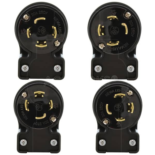 AC WORKS NEMA L15-30P 3-Phase 30A 250V Elbow 4-Prong Locking Male