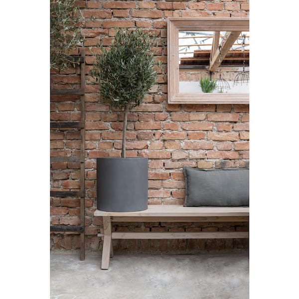 Small 11.8 in. Tall Black Max Fiberstone Indoor Outdoor Modern Round Planter