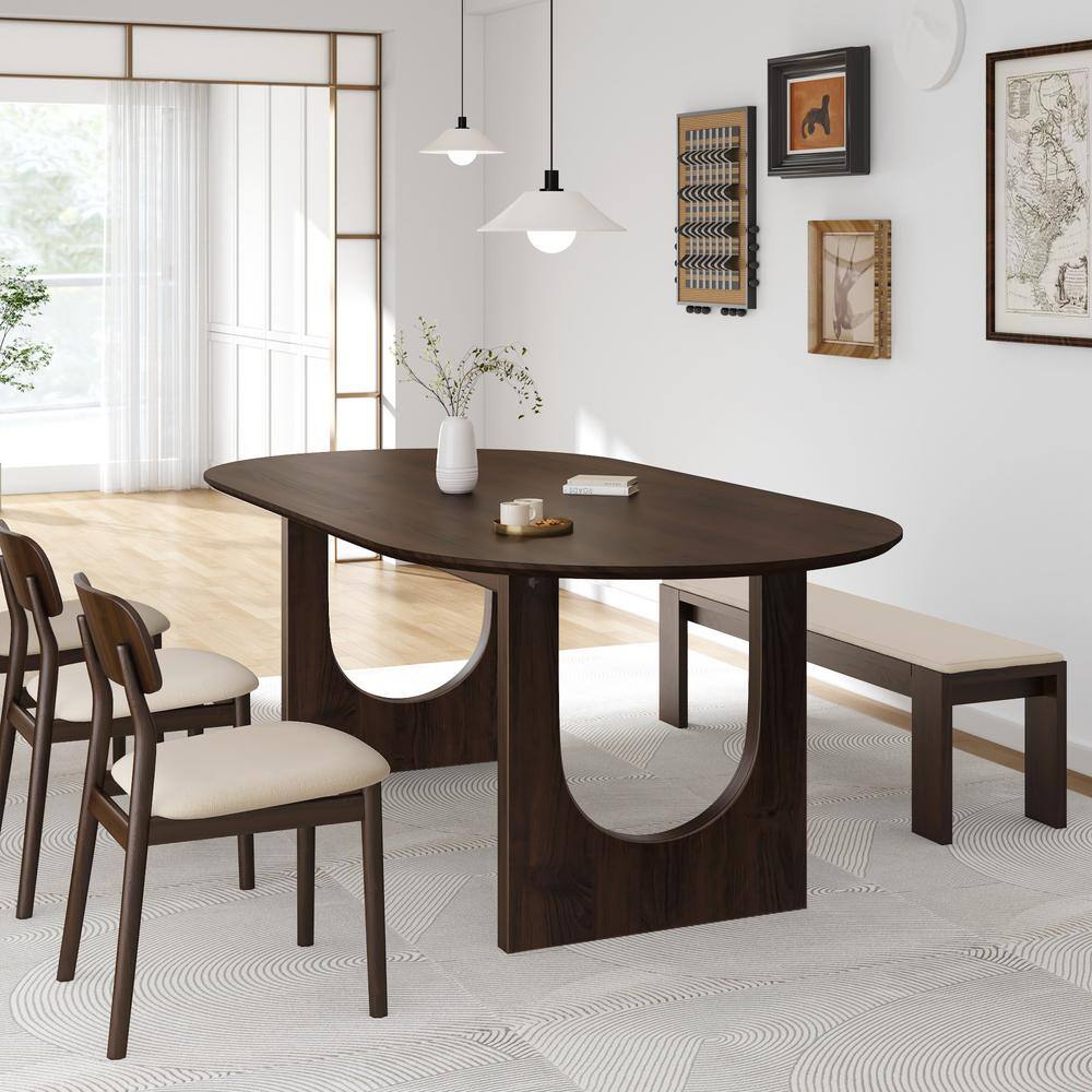 Solid Wood Walnut 79 in. Kitchen Tables Double Pedestal Dining Table Seats 8