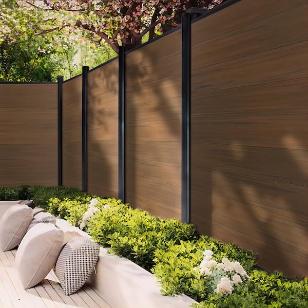 7.6 ft. H x 6 ft. W Brown Composite Horizontal Fence Panel with One Alu Post