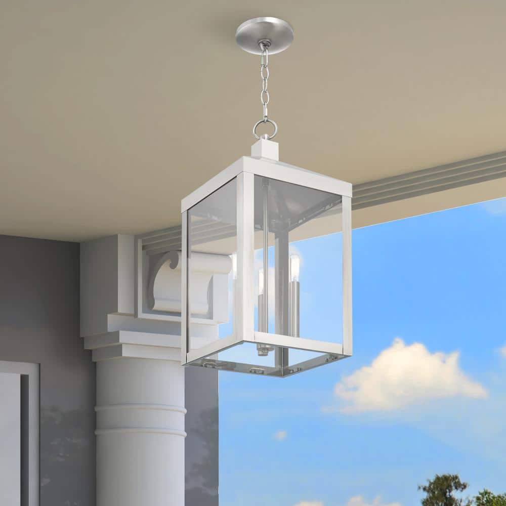 Brushed Nickel 3-Light Pendant with Clear Glass Panels