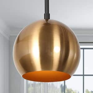 5.5 in. 1-Light Brass-Plated Modern Mini Pendant Light, Industrial Black Pendant Hanging Light with Polished Metal Shade