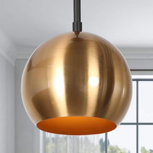 Zevni 5.5 in. 1-Light Brass-Plated Modern Mini Pendant Light, Industrial Black Pendant Hanging Light with Polished Metal Shade