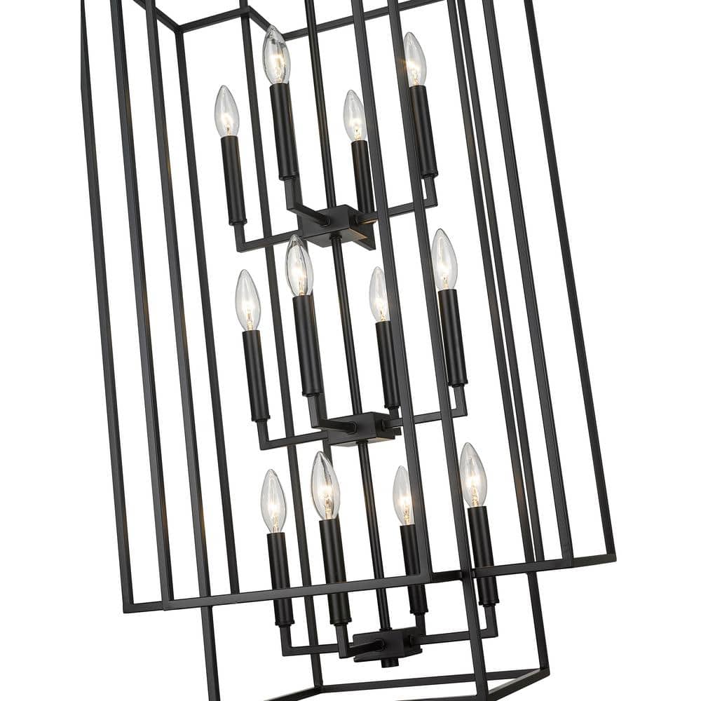 Matte Black 12-Light Geometric Cage Pendant