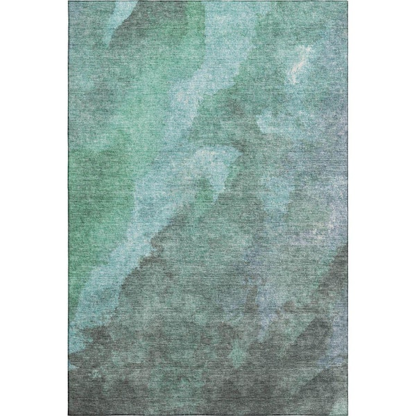 Mayfield Premium Machine Washable Abstract AMF1983 Teal 10 ft. x 14 ft. Area Rug