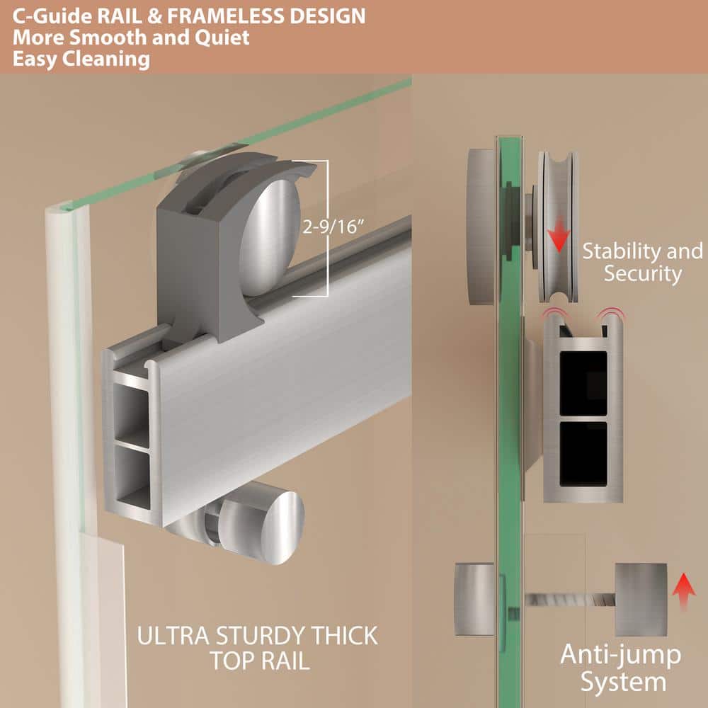 60 in Brushed Silver Frameless Double Sliding Shower Door
