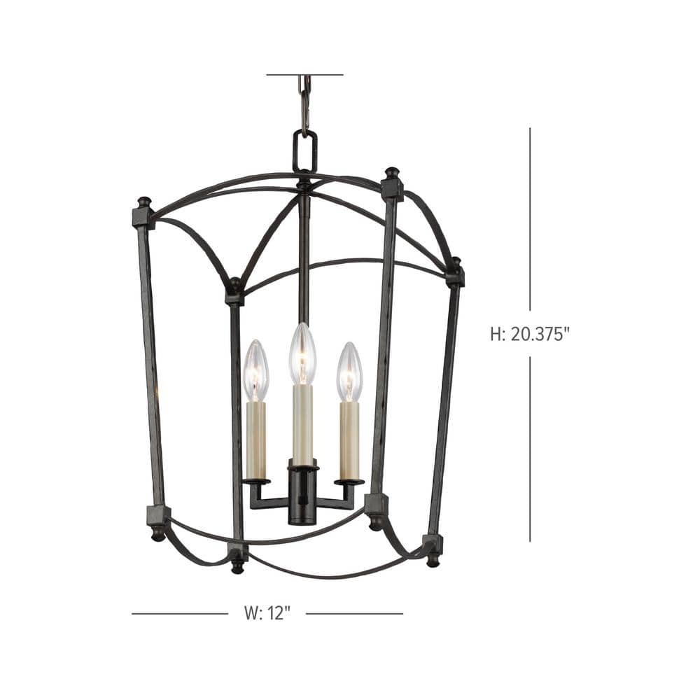 Mini Black Smith Steel 3-Light Industrial Chandelier