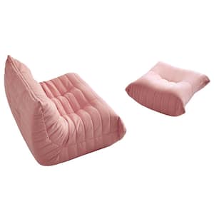 2-Piece Bean Bag Teddy Velvet Top Thick Seat Anti-Skip Living Room Lazy Sofa in Pink (2 Seater + Ottoman)