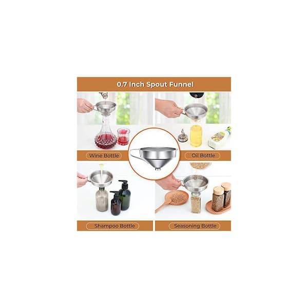 Lynzavix Stainless Steel Kitchen Funnel Set of 3 Multi-Use Metal Food Grade Cooking Funnels Removable Strainer Filter Brush 29DPH005800 - The Home Depot