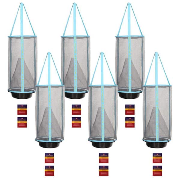 6 Lite Fly Cage Outdoor Fly Trap with 12 Low Odor Attractant Baits, Reusable and Durable