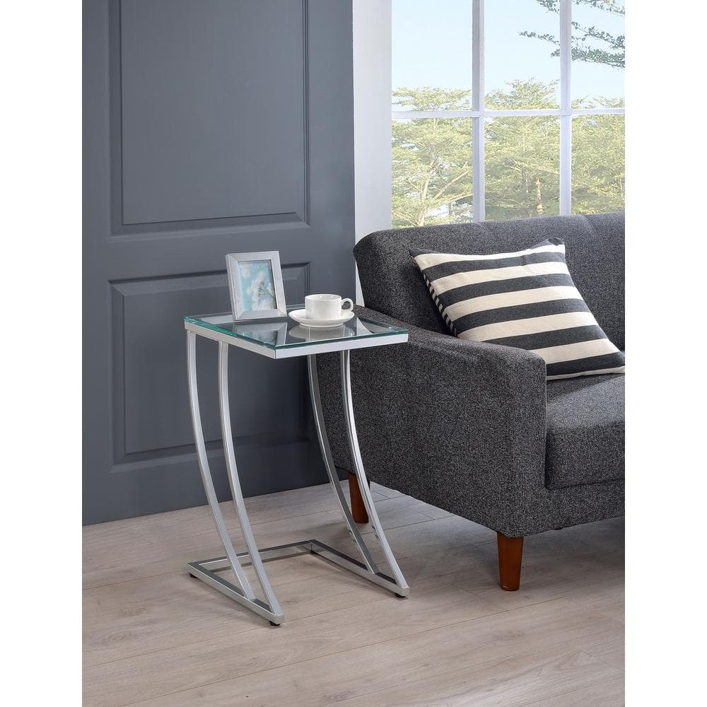 Cayden Contemporary Chrome and Clear Glass Accent Table
